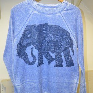 GO COUTURE Waffle Weave Blue Elephant Tee Sz L